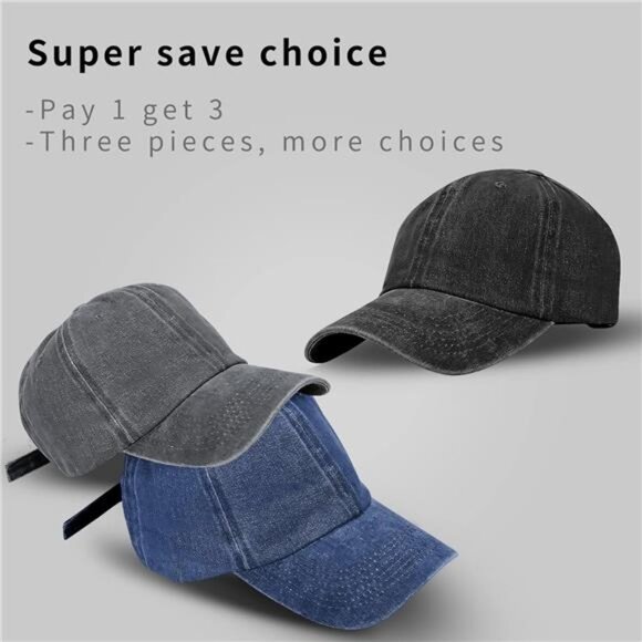 Men Baseball Cap Unisex Vintage Washed Distressed Cap, Retro Adjustable‎ Hat - Picture 2 of 6
